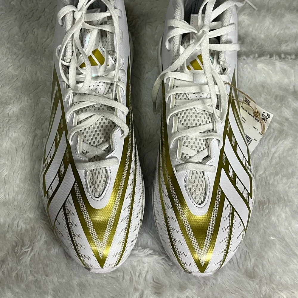 ADIDAS Freak Spark 23 Mid Top White And Gold Football Cleats Size 10.5
